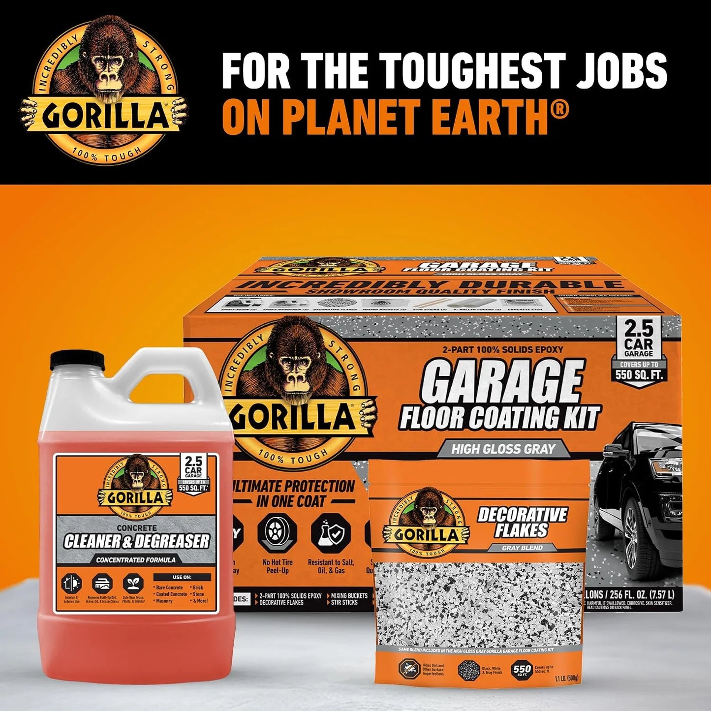 Gorilla Epoxy Garage Floor Coating Kit, 7 Pieces, 1-Car, Black Finish