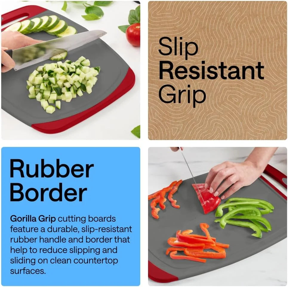 GORILLA GRIP BPA-Free Reversible Kitchen Cutting Board, Set of 3, Turquoise