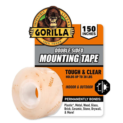 Gorilla Tough & Clear Double Sided Mounting Tape, Clear Tape, 1" x 150" - Weatherproof for Indoor or Outdoor (Pack of 6)