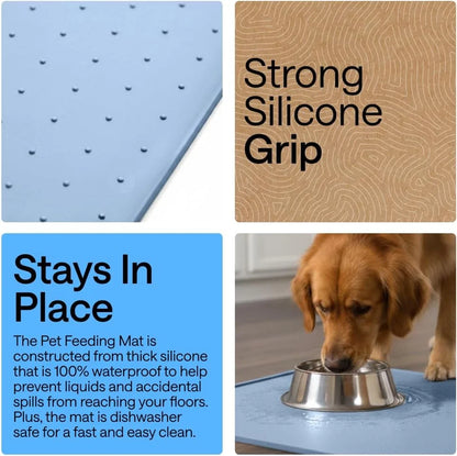 GORILLA GRIP Dog Food Mat, 100% Waterproof Silicone, 26x17 Navy