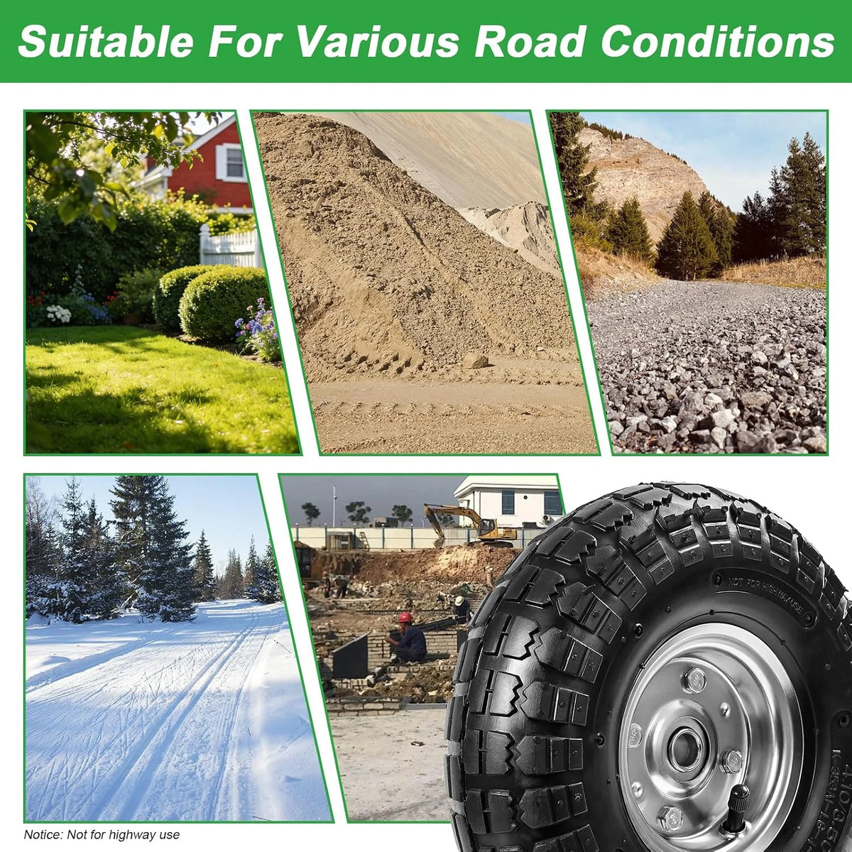 10" Heavy-Duty Replacement Tires, 4.10/3.50-4" for Gorilla Carts,Hand Trucks,Generators,Lawn Mowers & Garden Wagons - Double Sealed Bearings, 5/8" Axle Bore Hole - Pneumatic Air Tires (2 Pack)