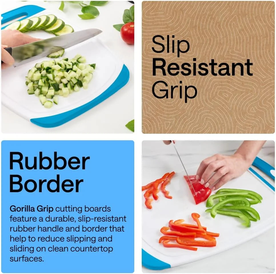 GORILLA GRIP BPA-Free Reversible Kitchen Cutting Board, Set of 3, Turquoise