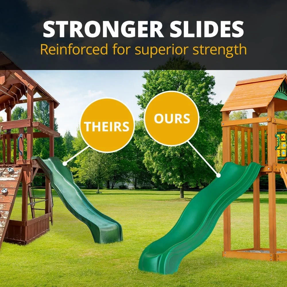 Gorilla Playsets 01-1075-Y Outing Wood Swing Set with Wood Roof and Twister Tube Slide - Yellow Slides, Amber