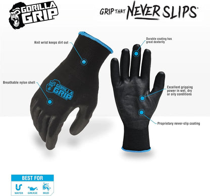 GORILLA GRIP All-Purpose Work Gloves, Large, 15 Pair, Black and Blue