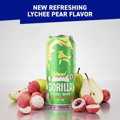 Gorilla Energy Drink, Cherry Berry, 200mg Plant-Based Caffeine, 12 Pack