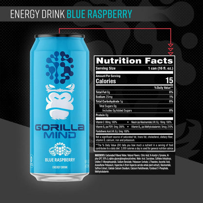 Gorilla Mind Energy Drink | 16oz, 12-Pack (Citrus Rain)