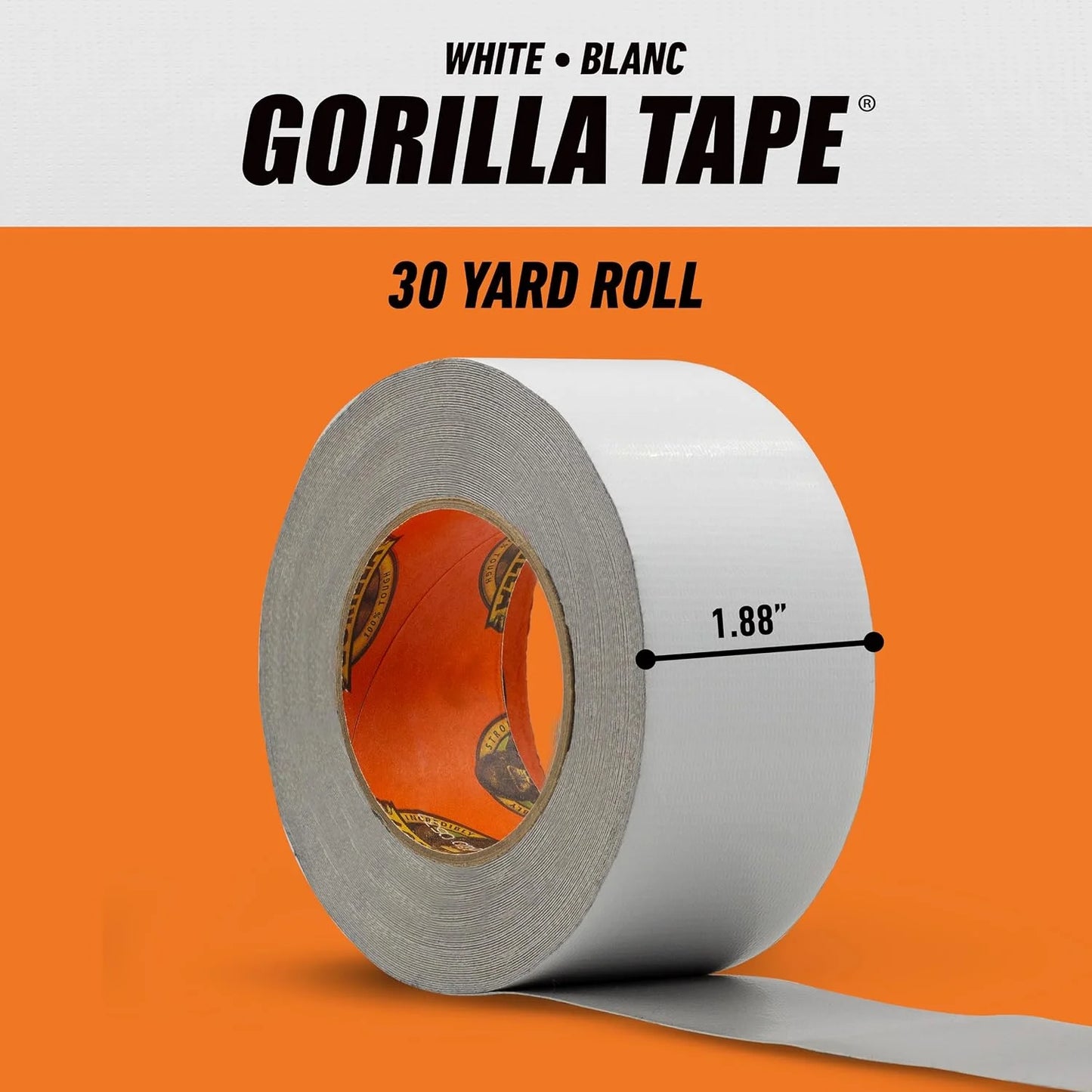 Gorilla Tape, White Duct Tape, 1.88" x 30 yd, White | (Pack of 12)