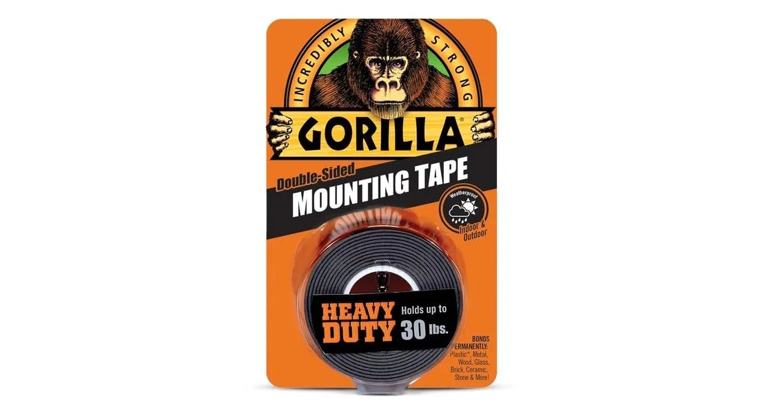 GORILLA Heavy Duty Double Sided Mounting Tape, 1" x 60", Black, 2-Pack