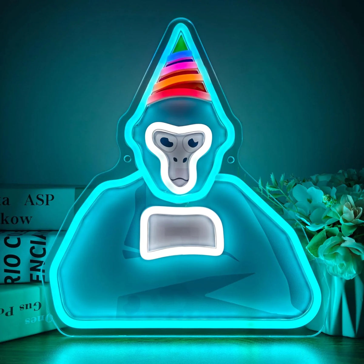 Do You Wanna Play Mini Games? Neon Sign Fun Gaming LED Art for Game Rooms Decor Cute Monkey with Party Hat Sign for Mini Game Fans Night Lights for Bedroom Party Kids Room Wall Decor