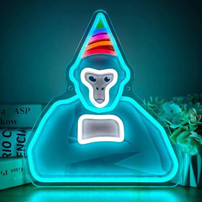 Do You Wanna Play Mini Games? Neon Sign Fun Gaming LED Art for Game Rooms Decor Cute Monkey with Party Hat Sign for Mini Game Fans Night Lights for Bedroom Party Kids Room Wall Decor