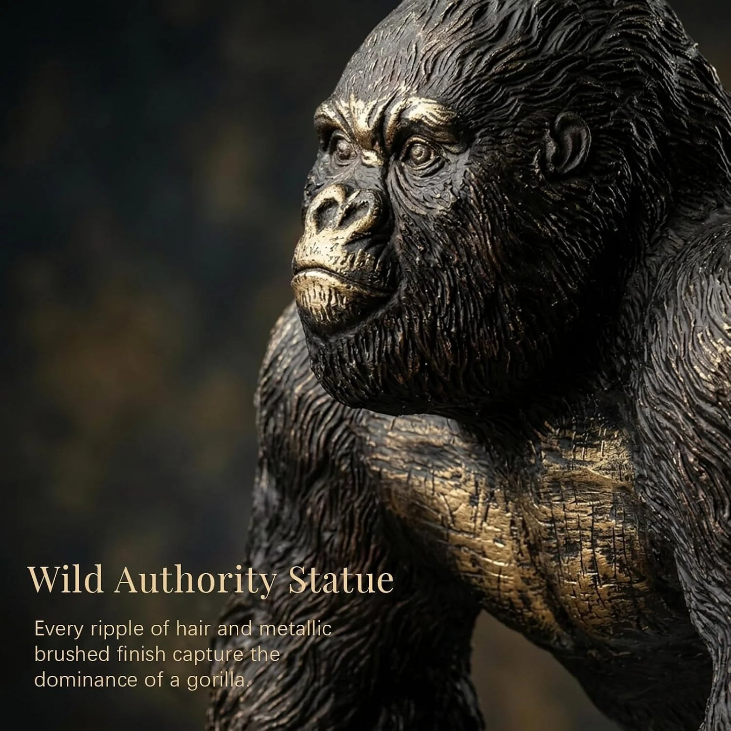Office Decor Silverback Gorilla Statue Sitting, Black Gold