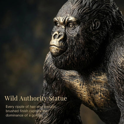 Office Decor Silverback Gorilla Statue Sitting, Black Gold