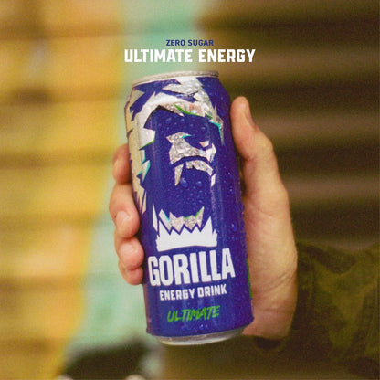 Gorilla Energy Drink, Cherry Berry, 200mg Plant-Based Caffeine, 12 Pack