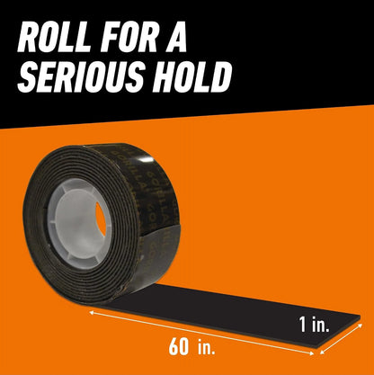 GORILLA Heavy Duty Double Sided Mounting Tape, 1" x 60", Black, 2-Pack