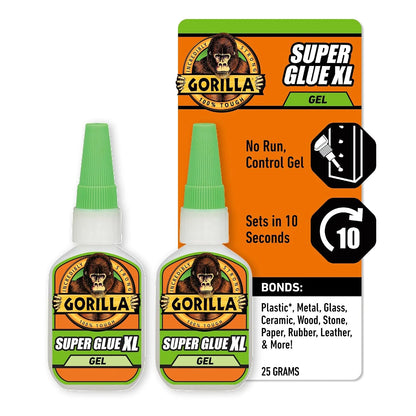 Gorilla Glue Super Glue Gel XL, Fast-Setting, Thicker Controlled No Run Formula, Anti-Clog Cap, Versatile Cyanoacrylate Glue, 25g, Clear (Pack of 2)