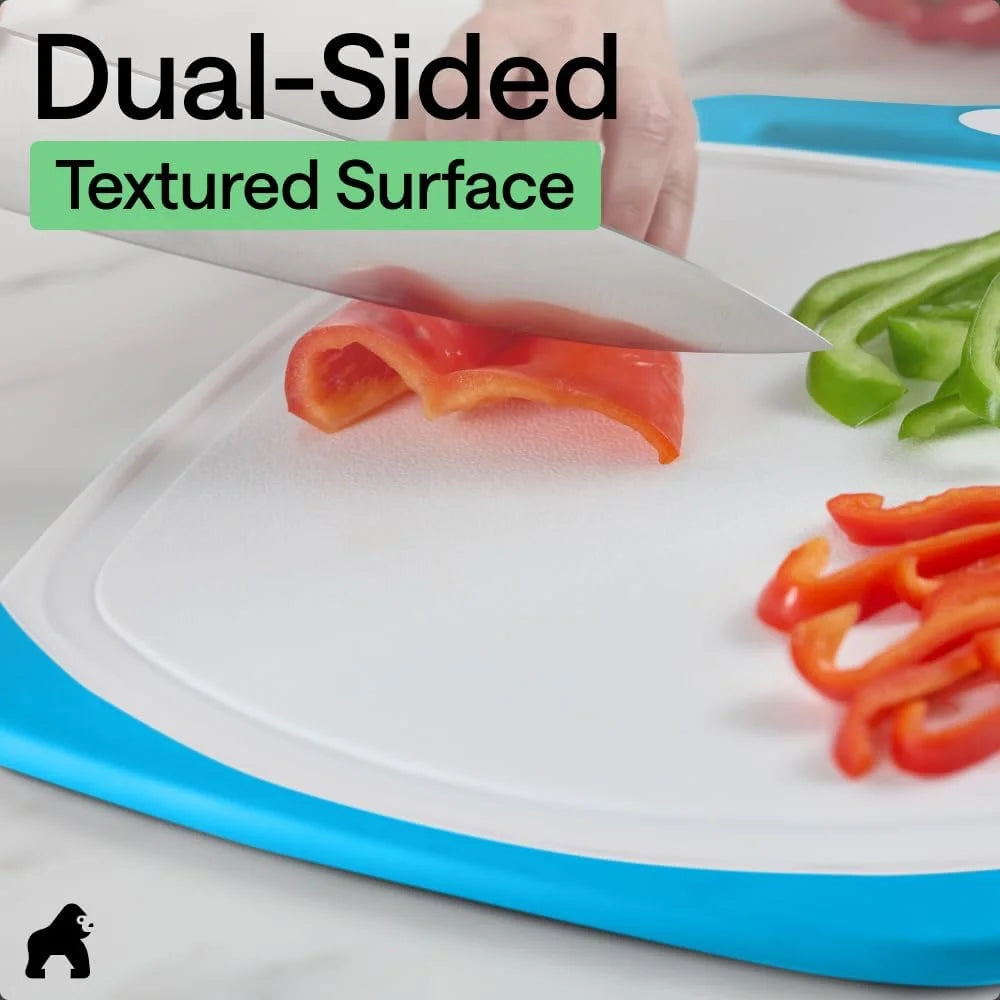 GORILLA GRIP BPA-Free Reversible Kitchen Cutting Board, Set of 3, Turquoise