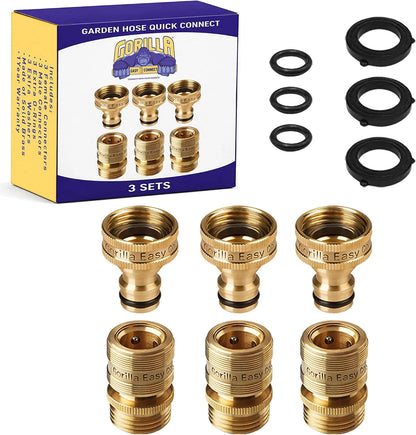 Gorilla Easy Connect Garden Hose Quick Connect Fittings ¾ Inch GHT Solid Brass Leak Proof to 200 PSI Heavy Duty