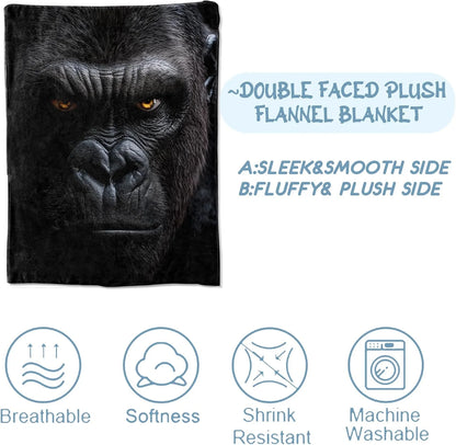 Gorilla Blankets for Adult Kids, Flannel Gorilla Throw Blanket, Birthday Gifts, Gorilla Decor for Sofa Couch Bed Living Room Soft Warm Lightweight Cozy 60" x 80"