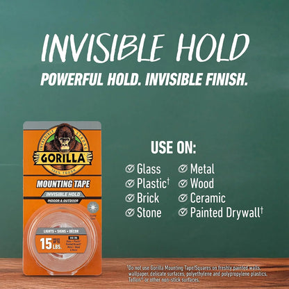 Gorilla Tough & Clear Double Sided Mounting Tape, Clear Tape, 1" x 150" - Weatherproof for Indoor or Outdoor (Pack of 6)