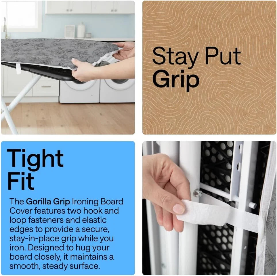 GORILLA GRIP Padded Ironing Board Cover, 15x54 Silver