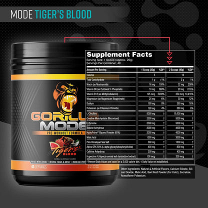 Gorilla Mode Pre Workout - Massive Pumps | 812g (BlackBerry Lemonade)