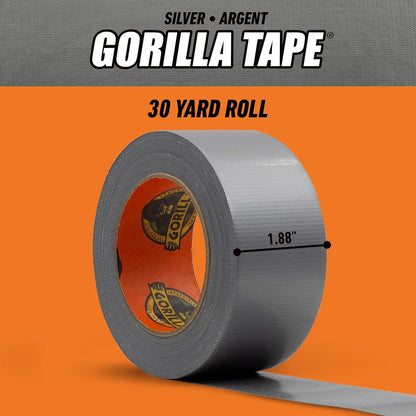 GORILLA Heavy Duty Duct Tape, Silver, 1.88" x 30 yd, 1-Pack