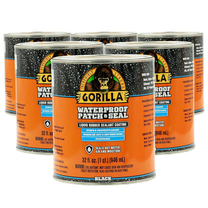 Gorilla Patch & Seal Liquid Rubber Waterproof Sealant, White, 32 Ounce (Pack of 6) - Seals Out Water, Air, and Moisture