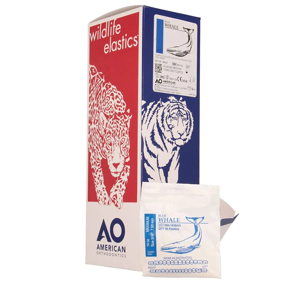 American Orthodontics Blue Whale Elastics, 5/16 in, 14 oz, Latex, Maximum
