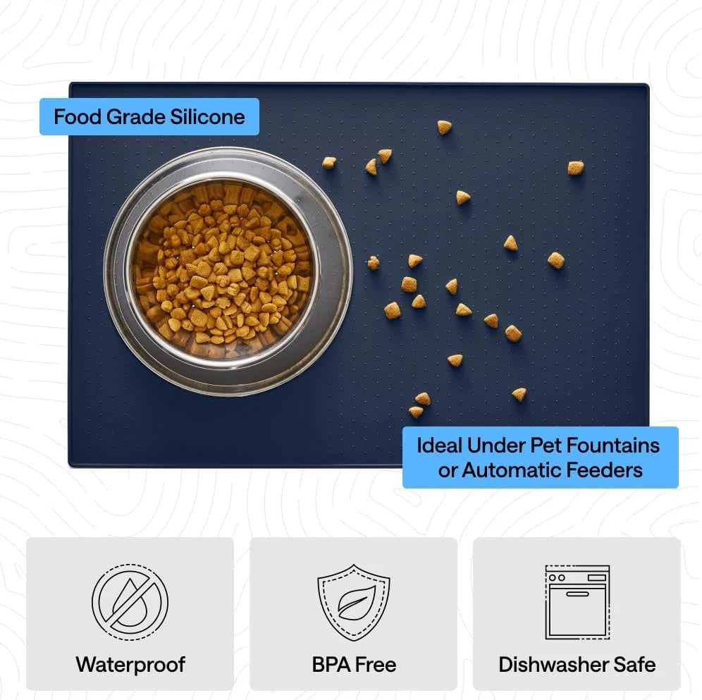 GORILLA GRIP Dog Food Mat, 100% Waterproof Silicone, 26x17 Navy