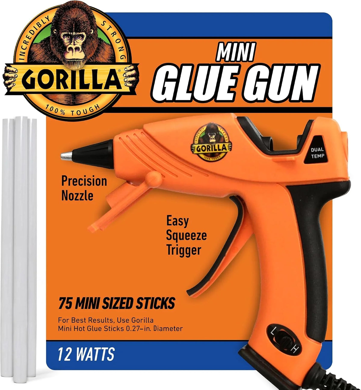 Gorilla Mini Hot Glue Gun Kit, Dual Temp, Includes 30 Sticks