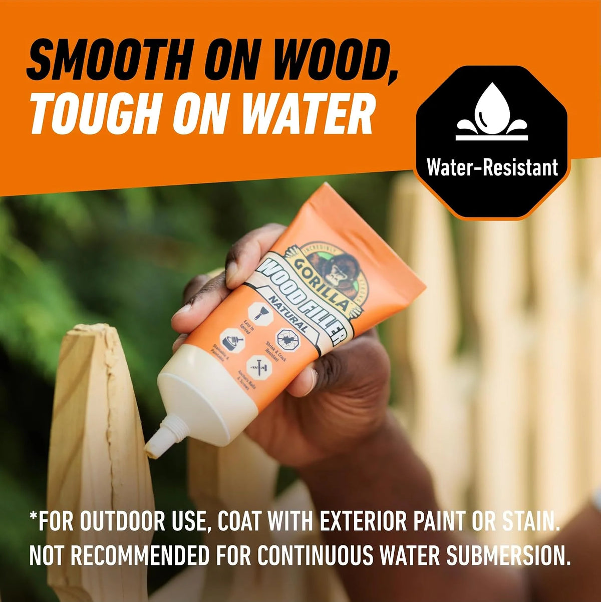 Gorilla Wood Filler, Water Resistant, White, 6 oz Tube, 2-Pack