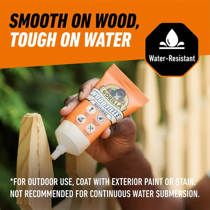Gorilla Wood Filler, Water Resistant, White, 6 oz Tube, 2-Pack