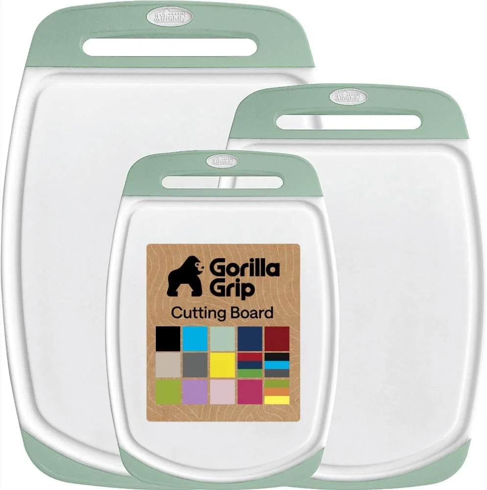 GORILLA GRIP BPA-Free Reversible Kitchen Cutting Board, Set of 3, Turquoise
