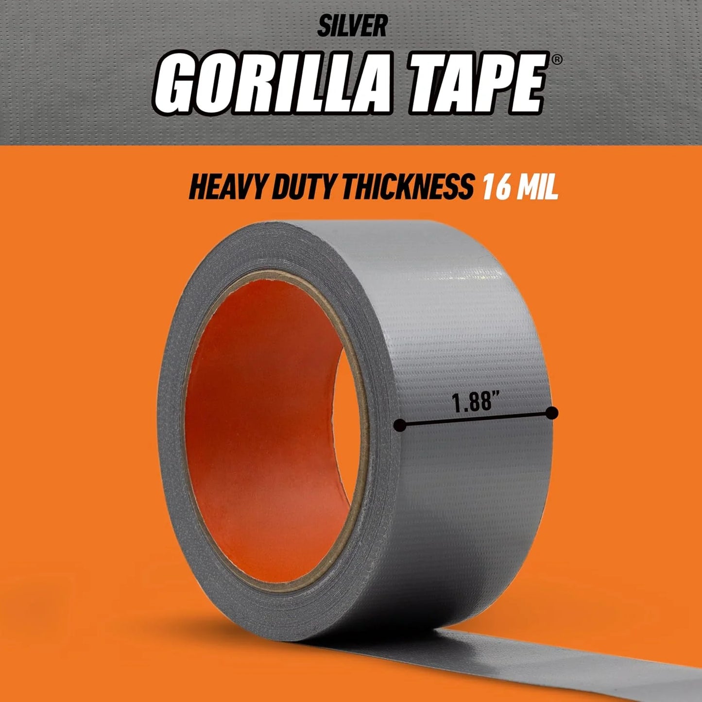 GORILLA Heavy Duty Duct Tape, Silver, 1.88" x 30 yd, 1-Pack