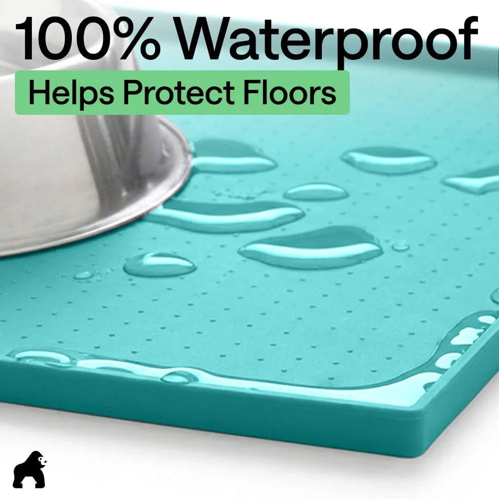 GORILLA GRIP Dog Food Mat, 100% Waterproof Silicone, 26x17 Navy