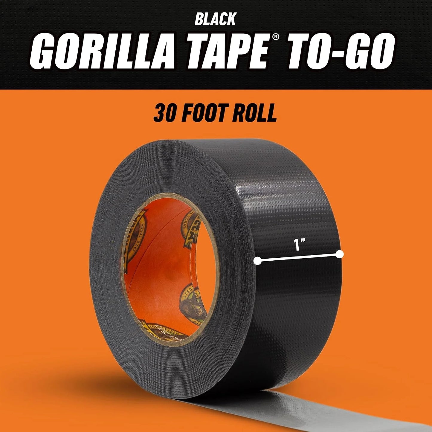 Gorilla 6100101-5 Duct Tape to-Go, 1" x 10 yd, Black, (Pack of 5), 5-Pack, 5 Piece