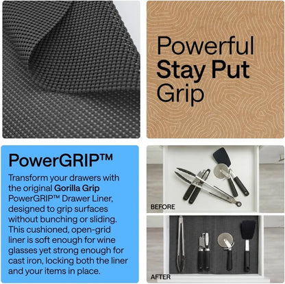 GORILLA GRIP powerGRIP Drawer Shelf and Cabinet Liner, 24"x30', Light Gray