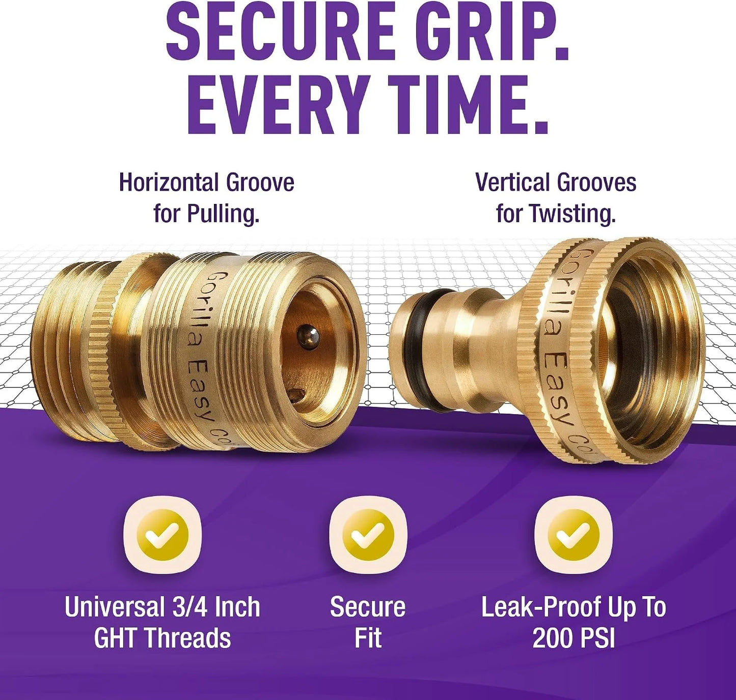 Gorilla Easy Connect Garden Hose Quick Connect Fittings ¾ Inch GHT Solid Brass Leak Proof to 200 PSI Heavy Duty