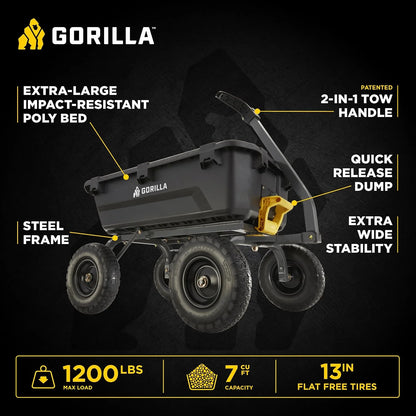 Gorilla Carts Dump Garden Cart, 4 Cu Ft, 600 lb Capacity, No-Flat Tires