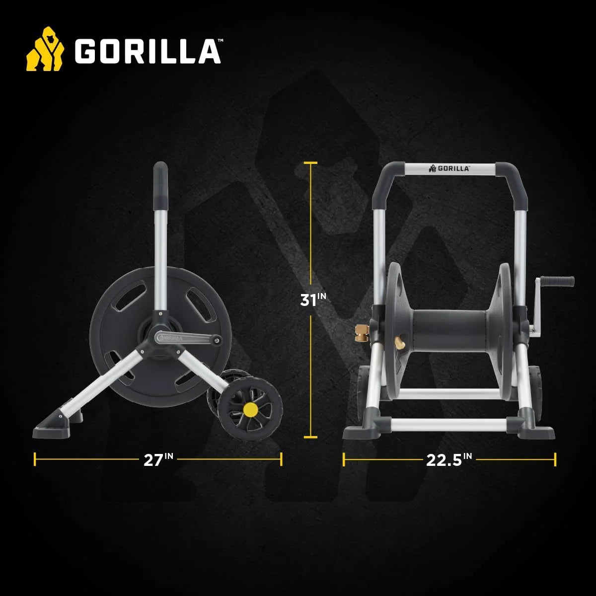 Gorilla GRS-200H Aluminum Garden Hose Reel, 200 Ft, No-Leak Brass Fittings