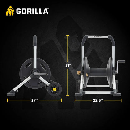 Gorilla GRS-200H Aluminum Garden Hose Reel, 200 Ft, No-Leak Brass Fittings