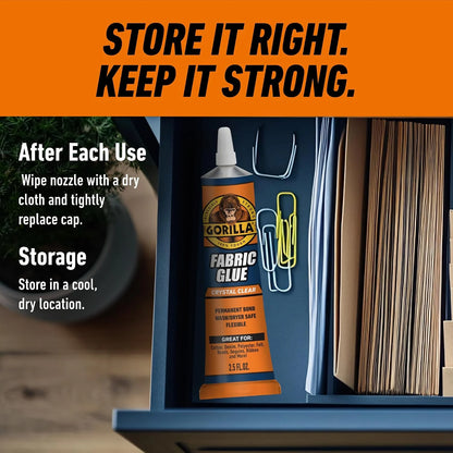 Gorilla Waterproof Fabric Glue, 2.5 oz Tube, Clear