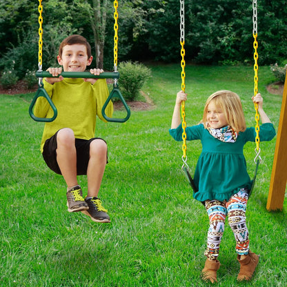 Gorilla Playsets 01-1075-Y Outing Wood Swing Set with Wood Roof and Twister Tube Slide - Yellow Slides, Amber