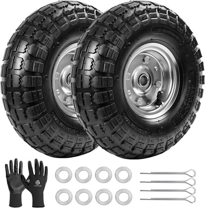 10" Heavy-Duty Replacement Tires, 4.10/3.50-4" for Gorilla Carts,Hand Trucks,Generators,Lawn Mowers & Garden Wagons - Double Sealed Bearings, 5/8" Axle Bore Hole - Pneumatic Air Tires (2 Pack)