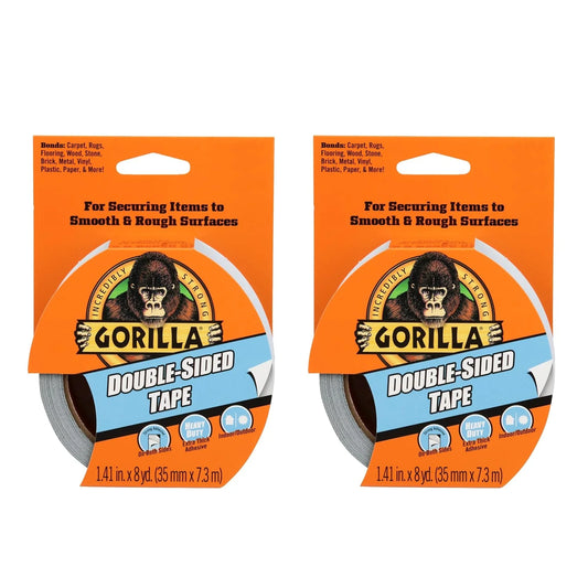 GORILLA Double-Sided Tape, Strong Adhesive, Gray, 1.41 in x 8 yd, 2-Pack
