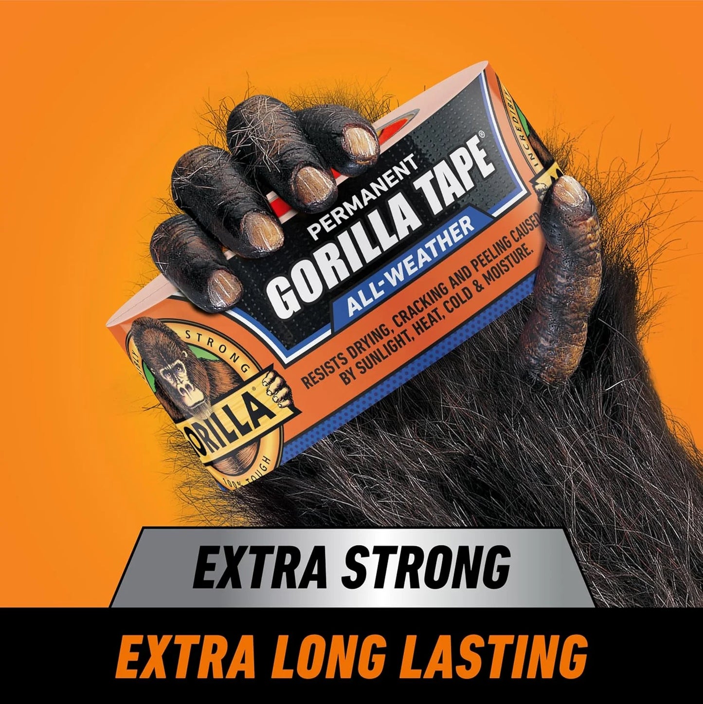 GORILLA All Weather Duct Tape, Black, 1.88" x 25 yd