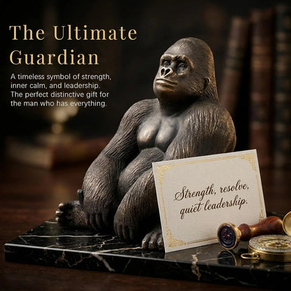 Office Decor Silverback Gorilla Statue Sitting, Black Gold
