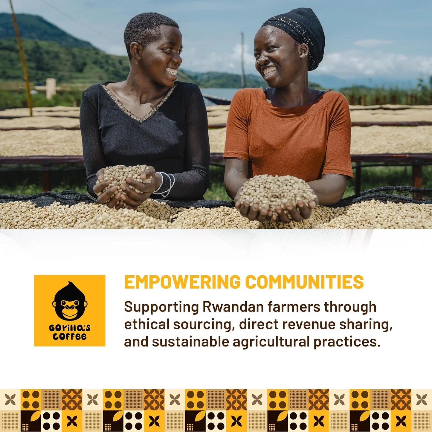 Gorilla's Coffee 100% Arabica - Medium Roast Ground Coffee, Fair Trade, Smooth, Balanced, Aromatic, Spice & Luscious Fruit Notes | Premium Rwandan Coffee | Rich, Flavorful, and Aromatic (500g/17.6oz)