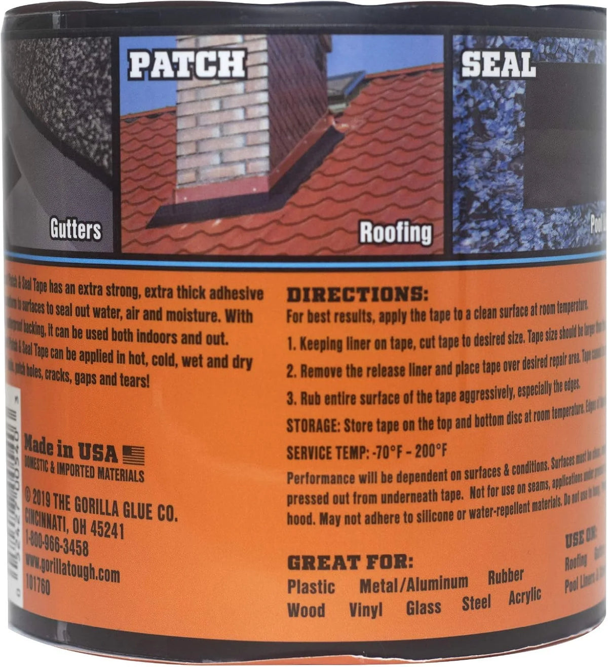 Gorilla Waterproof Patch & Seal Tape, Black Tape, 4" x 10' (Pack of 4) - Permanent Weather Resistant Seal for Leaks and Repairs