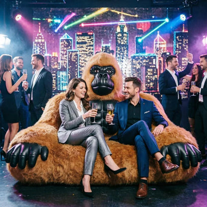 Giant Inflatable Gorilla Couch Blow Up Gorilla Sofa Furry Plush Orangutan Furniture for Lounging, Gaming or Movie Nights (Pink)